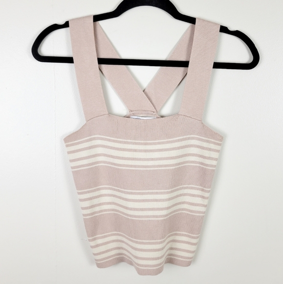 Heartloom Tan Beige Stripe Cross Back Knit Sleeveless Top - Picture 1 of 7